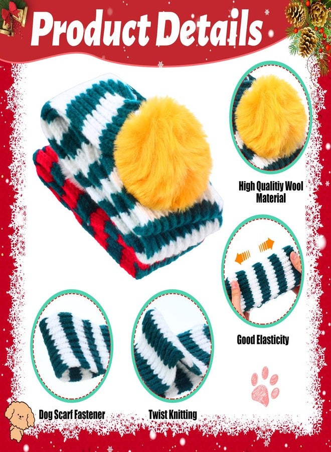 جاجيلي طقم وشاح منسوج للكلاب من قطعتين من JaGely، وشاح لطيف للعطلات مناسب للقطط الصغيرة والمتوسطة، أوشحة شتوية للكلاب، ديكور للحيوانات الأليفة (أخضر وأبيض، أحمر وأخضر، مخطط) - Image 3